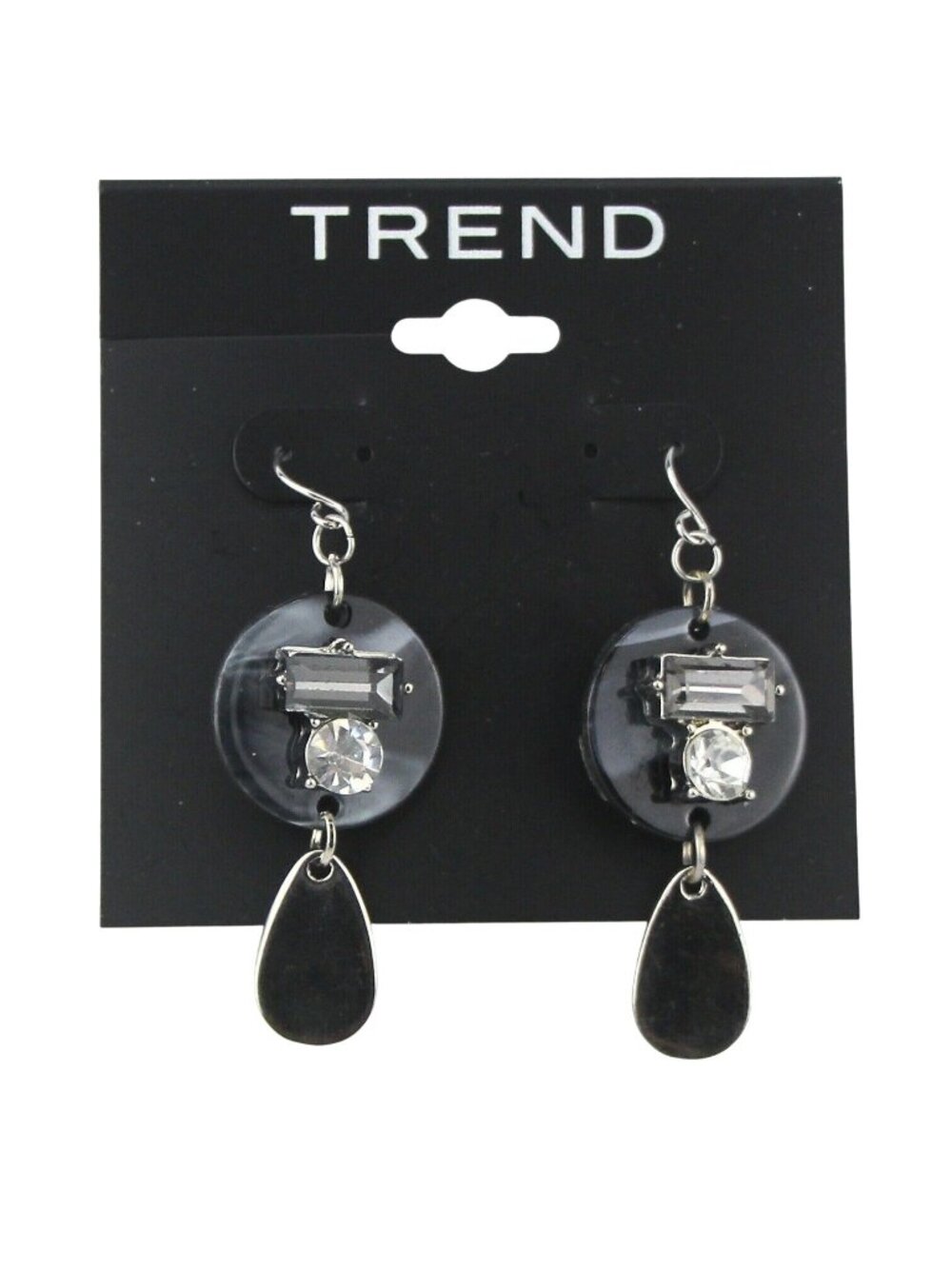 Kohls Trend Earrings 2" Black Acrylic Silver-tone Rhinestone Dangle